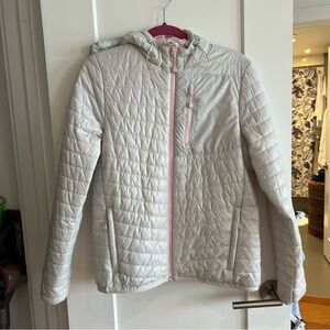 Light Gray Quilted Jacket with Pink Trim